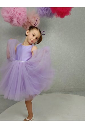 Kız Çocuk Ada Model Abiye Lila Bel İncili Elbise