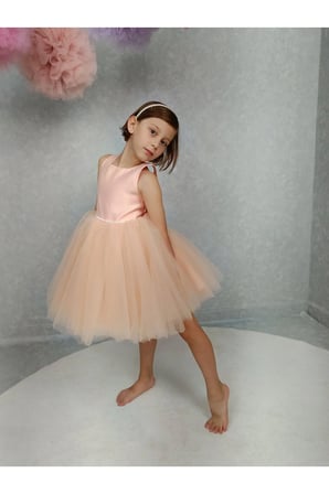 Kız Çocuk Ada Model Abiye Somon Bel İncili Elbise