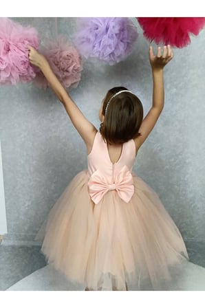 Kız Çocuk Ada Model Abiye Somon Bel İncili Elbise