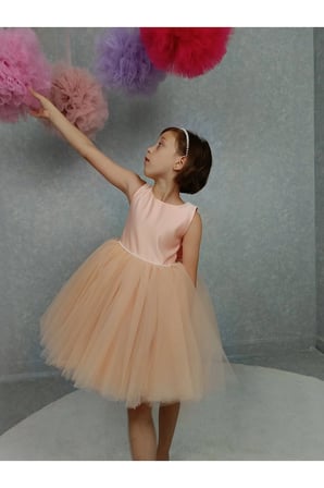 Kız Çocuk Ada Model Abiye Somon Bel İncili Elbise
