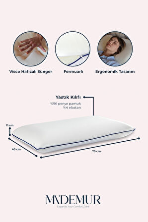 Visco Yastık Pamuk Kılıflı Klasik Butik Otel Ergonomik Yastık 65x45x12 cm