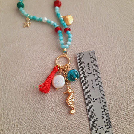 Mayorka İnci Deniz Atı Midye Amazonit Kolye