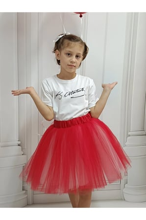 Ada Model Kırmızı / Beyaz Kabarık Tütü Etek 23 Nisan 29 Ekim Gösteri Eteği