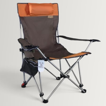 madfox prowler katlanabilir 3 kademeli yatabilen kamp sandalyesi - şezlong brown/orange