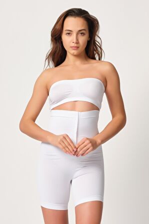 2087 Kadın Önden Agraflı Seamless Paçalı Boxer Korse Beyaz