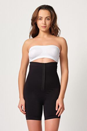 2087 Kadın Önden Agraflı Seamless Paçalı Boxer Korse Siyah