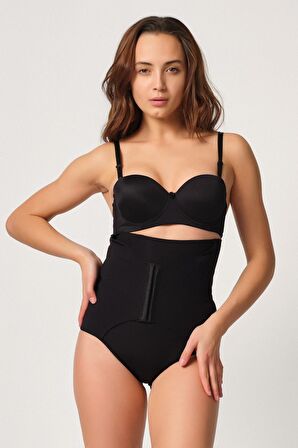 2932 Kadın Yelek Agraflı Lazer Slip Korse Siyah