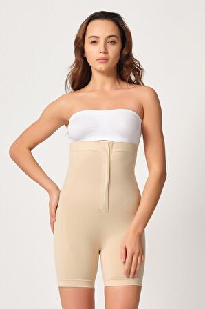 2087 Kadın Önden Agraflı Seamless Paçalı Boxer Korse Ten