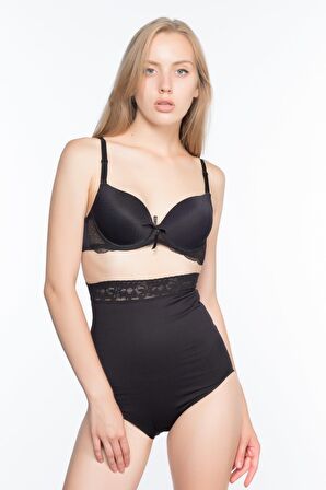 2028 Dantel Yüksel Bel Slip Korse Siyah