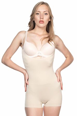 Kadın Bej Göğsü Açık Paçalı Korse 2058