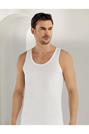 Erkek Beyaz Geniş Askılı Likralı Süprem Atlet Me066