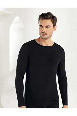 Erkek Siyah Uzun Kollu Likralı Süprem Atlet ME071