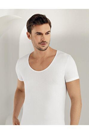 Erkek Beyaz Kısa Kollu Likralı Süprem Atlet ME084