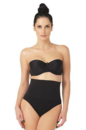 Seamless Yüksek Bel Dikişsiz Iz Yapmayan Double Slip Korse Külot 2039 Siyah