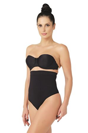 Seamless Yüksek Bel Karın Destekli String Külot Korse 2054 Siyah