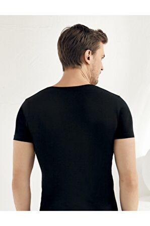 Erkek Siyah Kısa Kollu V Yaka Atlet Me081-sh