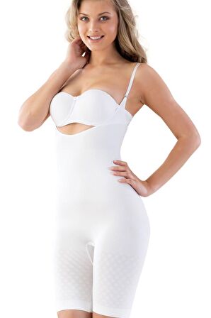 2013 Dikişsiz Göğsü Açık Body Boxer Korse Beyaz