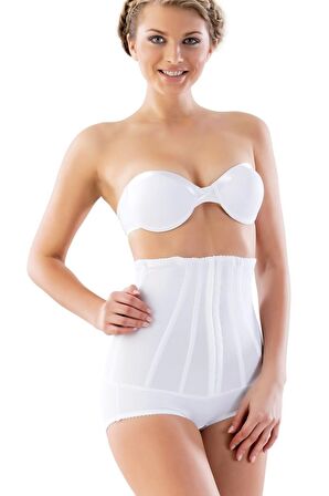 2824 Balenli Yüksek Bel Slip Korse Beyaz