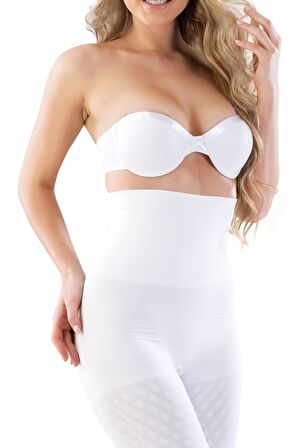 2015 Dikişsiz Uzun Paça Çift Kat Yüksek Bel Korse Beyaz