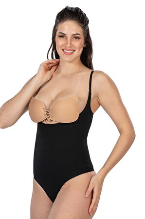 Siyah Rengi Göğüsü Açık String Body Korse Mı2076