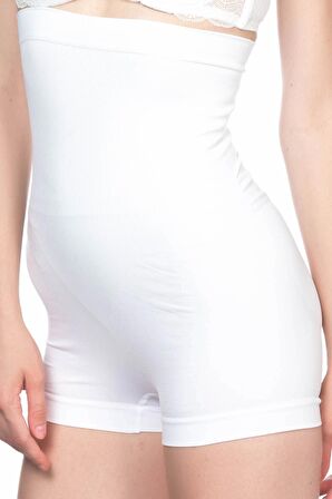 Kadın Beyaz Dikişsiz Yüksek Bel Kısa Paça Boxer Korse 2047