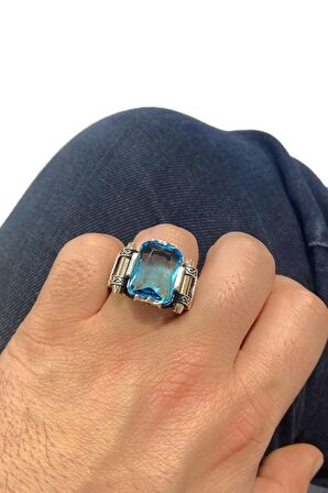 Baget Aquamarine Yeni Üst Kalite 925 Gümüş Erkek Yüzük