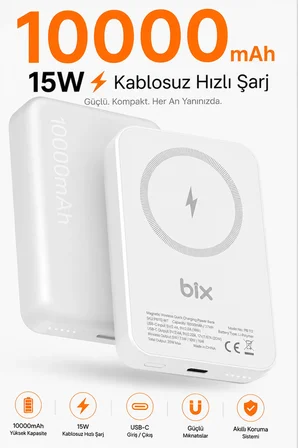 iPhone ile Uyumlu Magsafe Powerbank Kablosuz 15W Hızlı Şarj 20W USB-C Hızlı Şarj Qi