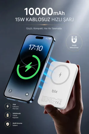 iPhone ile Uyumlu Magsafe Powerbank Kablosuz 15W Hızlı Şarj 20W USB-C Hızlı Şarj Qi