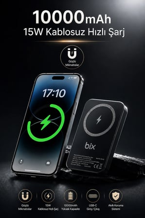 iPhone ile Uyumlu Magsafe Powerbank Kablosuz 15W Hızlı Şarj 20W USB-C Hızlı Şarj Qi