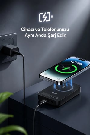 iPhone ile Uyumlu Magsafe Powerbank Kablosuz 15W Hızlı Şarj 20W USB-C Hızlı Şarj Qi