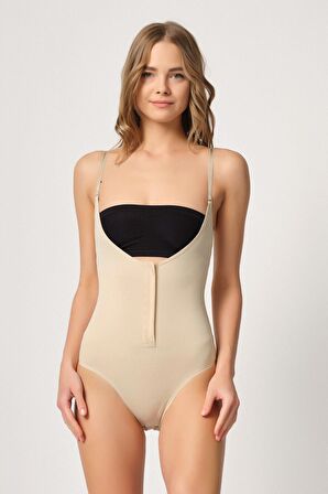 Kadın Ten Önden Agraflı Dikişsiz Göğüsü Açık Body Korse