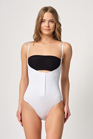 Kadın Beyaz Önden Agraflı Dikişsiz Göğüsü Açık Body Korse