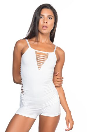 Dikişsiz Ince Askı Mikrofiber Kadın Fantezi Atlet Korse Beyaz