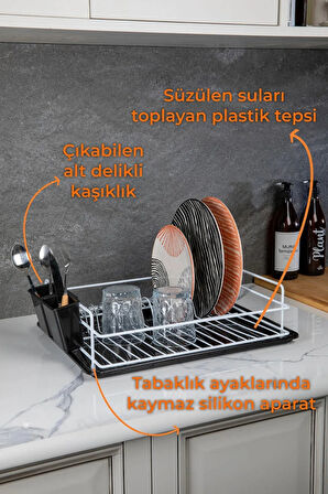 MAİN SHOP Tabaklık Tek Katlı Metal Tabaklık - Bulaşık Sepeti TB-01 BEYAZ