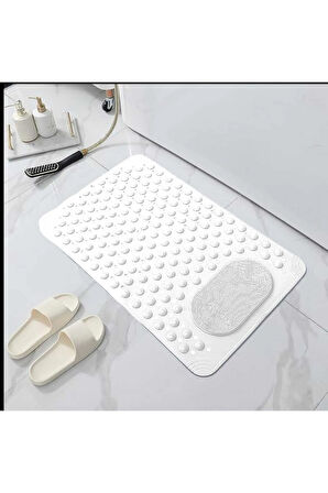 MAİN SHOP 1 Adet Beyaz Renk Silikon Kaymaz Tabanlı Banyo Paspası Duş Kaydırmazı Vantuzlu 36 X 69,5 cm