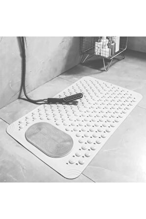 MAİN SHOP 1 Adet Beyaz Renk Silikon Kaymaz Tabanlı Banyo Paspası Duş Kaydırmazı Vantuzlu 36 X 69,5 cm