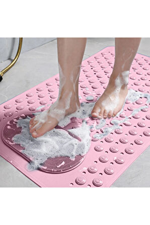 MAİN SHOP 1 Adet Pembe Renk Silikon Kaymaz Tabanlı  Banyo Paspası Duş Kaydırmazı Vantuzlu 36 X 69,5 cm