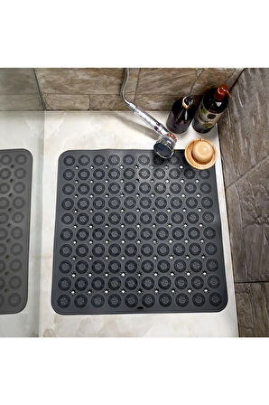 MAİN SHOP Kare Masajlı Silikon Banyo & Duş Kaydırmazı Banyo Paspası 54x54 Antrasit Renk
