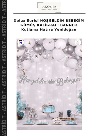 Delux Serisi HOŞGELDİN BEBEĞİM GÜMÜŞ KALİGRAFİ BANNER Kutlama Hatıra Yenidoğan