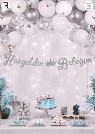 Delux Serisi HOŞGELDİN BEBEĞİM GÜMÜŞ KALİGRAFİ BANNER Kutlama Hatıra Yenidoğan