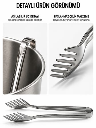 BEYLİNİ Paslanmaz Çelik Makarna Maşası 22 CM Salata Servis Maşası Metal Spagetti Mutfak Maşası