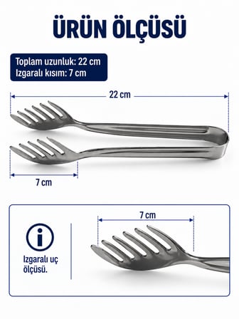 BEYLİNİ Paslanmaz Çelik Makarna Maşası 22 CM Salata Servis Maşası Metal Spagetti Mutfak Maşası