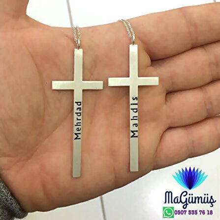 HAÇ CROSS İSİM YAZILIR TASARIM GÜMÜŞ KOLYE