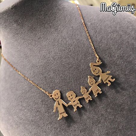 5 Kişilik İsimli Gümüş Aile Kolyesi