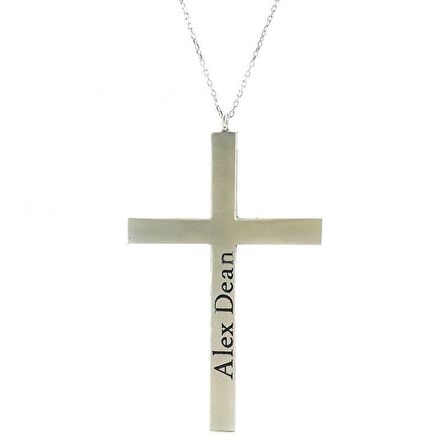 İsimli İsim Yazılı Büyük Boy Haç Cross Gümüş Kolye