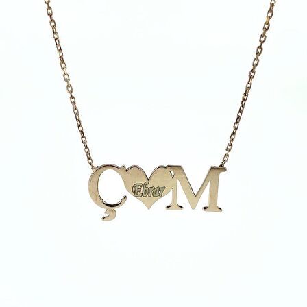 İki Harf Kalp İsimli Kişiye Özel gümüş Kolye