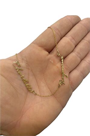 Özel İmza Yazı Karakteri İki İsimli 925 Gümüş Kolye