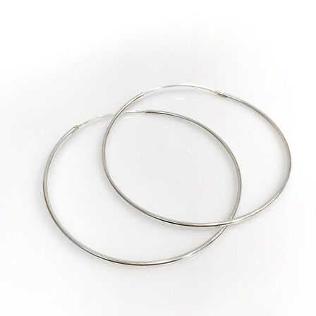 Büyük Boy 6 cm Taşsız Klasik Düz Gümüş Halka Küpe