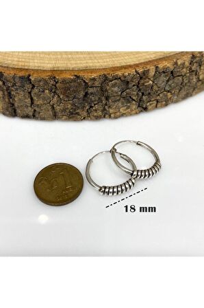 18 mm Oksitli Spor Taşsız Unisex 925 Gümüş Halka Küpe