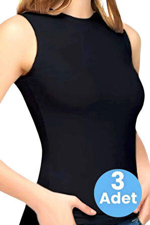 Uniquetrenders Kadın Sıfır Kol Bisiklet Yaka Pamuklu Atlet 3'lü Set
